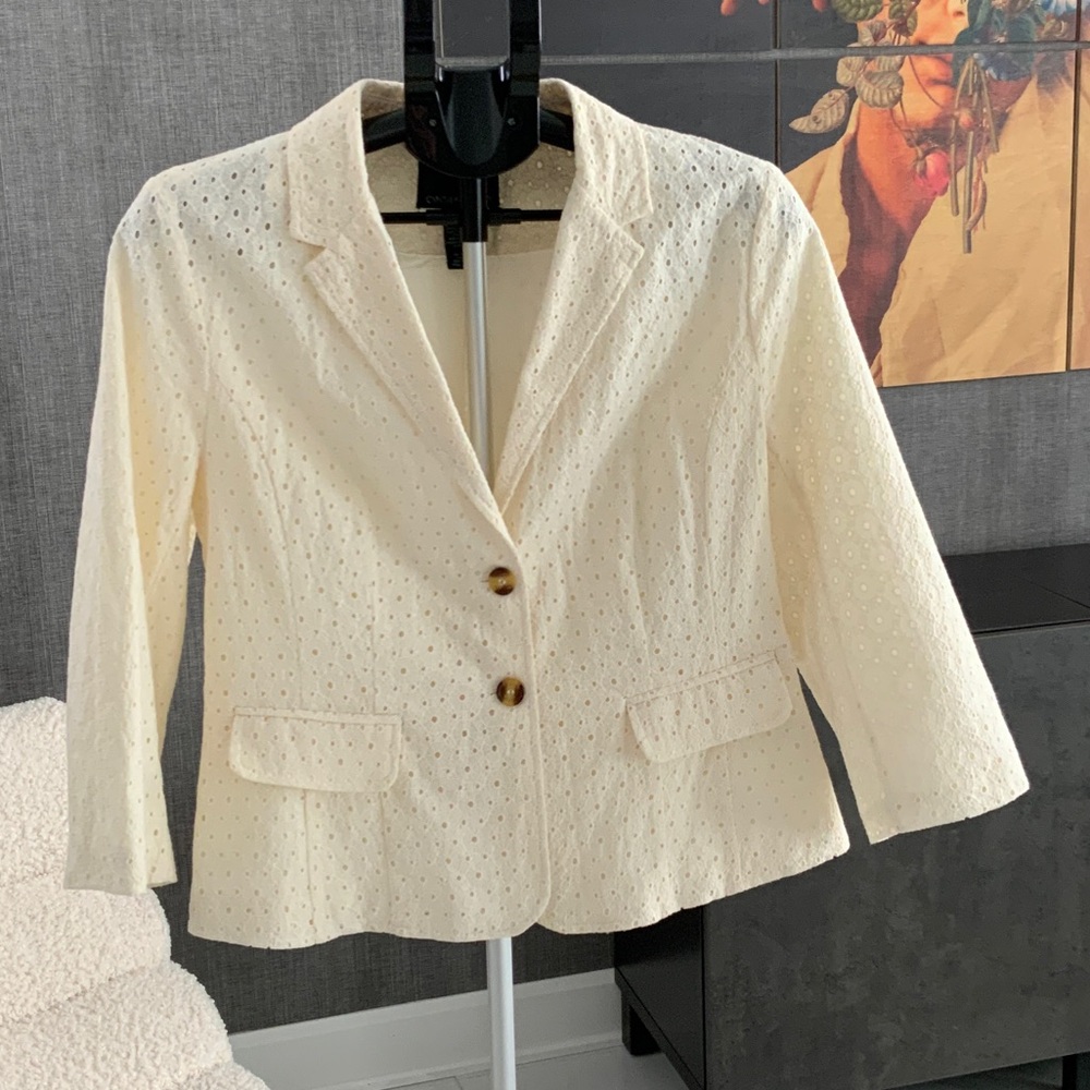 Cynthia Rowley Eyelet Cream Blazer L
